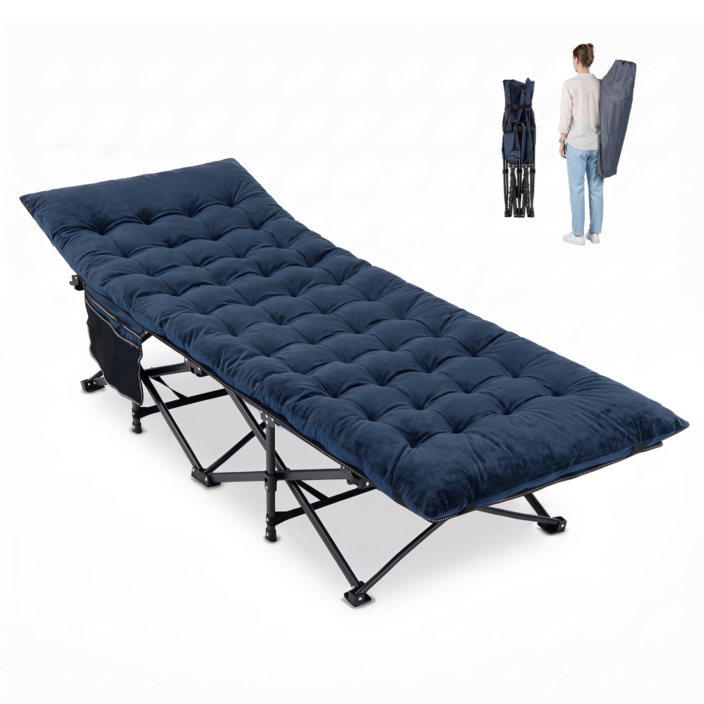 Camping Cot for Adults with Padded Mat and Carrying Bag