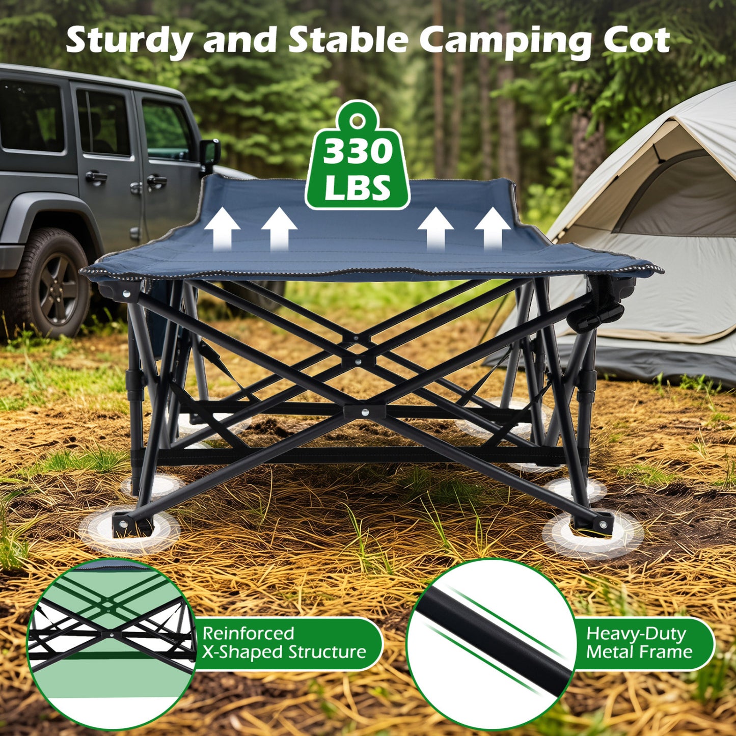 Camping Cot for Adults with Padded Mat and Carrying Bag