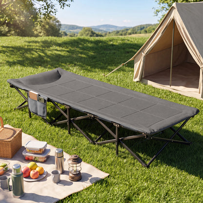 Camping Cot with Padded Pillow and Storage Pouch - Gray