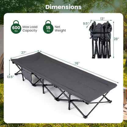 Camping Cot with Padded Pillow and Storage Pouch - Gray