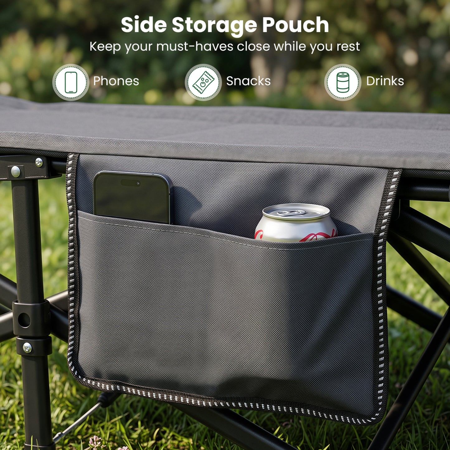 Camping Cot with Padded Pillow and Storage Pouch - Gray
