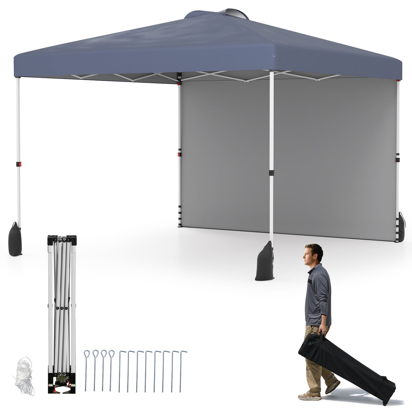10 X 10 FT Pop up Canopy Tent with 1 Sidewall and Wheeled Bag-Pink - Gray