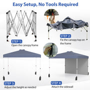 10 X 10 FT Pop up Canopy Tent with 1 Sidewall and Wheeled Bag-Gray