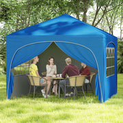 10 X 10 FT Pop up Canopy Tent with 4 Removable Sidewall-Blue
