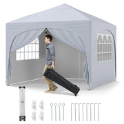 10 X 10 FT Pop up Canopy Tent with 4 Removable Sidewall-White - White