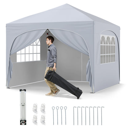 10 X 10 FT Pop up Canopy Tent with 4 Removable Sidewall-White - White