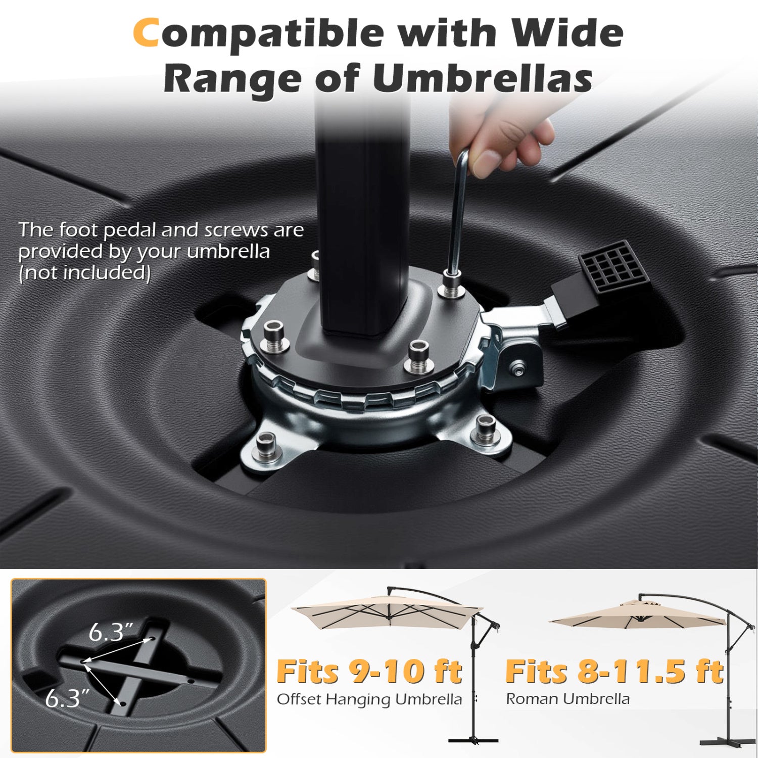 Cantilever Patio Umbrella Base 220 LBS Water and Sand Fillable Weighted Stand