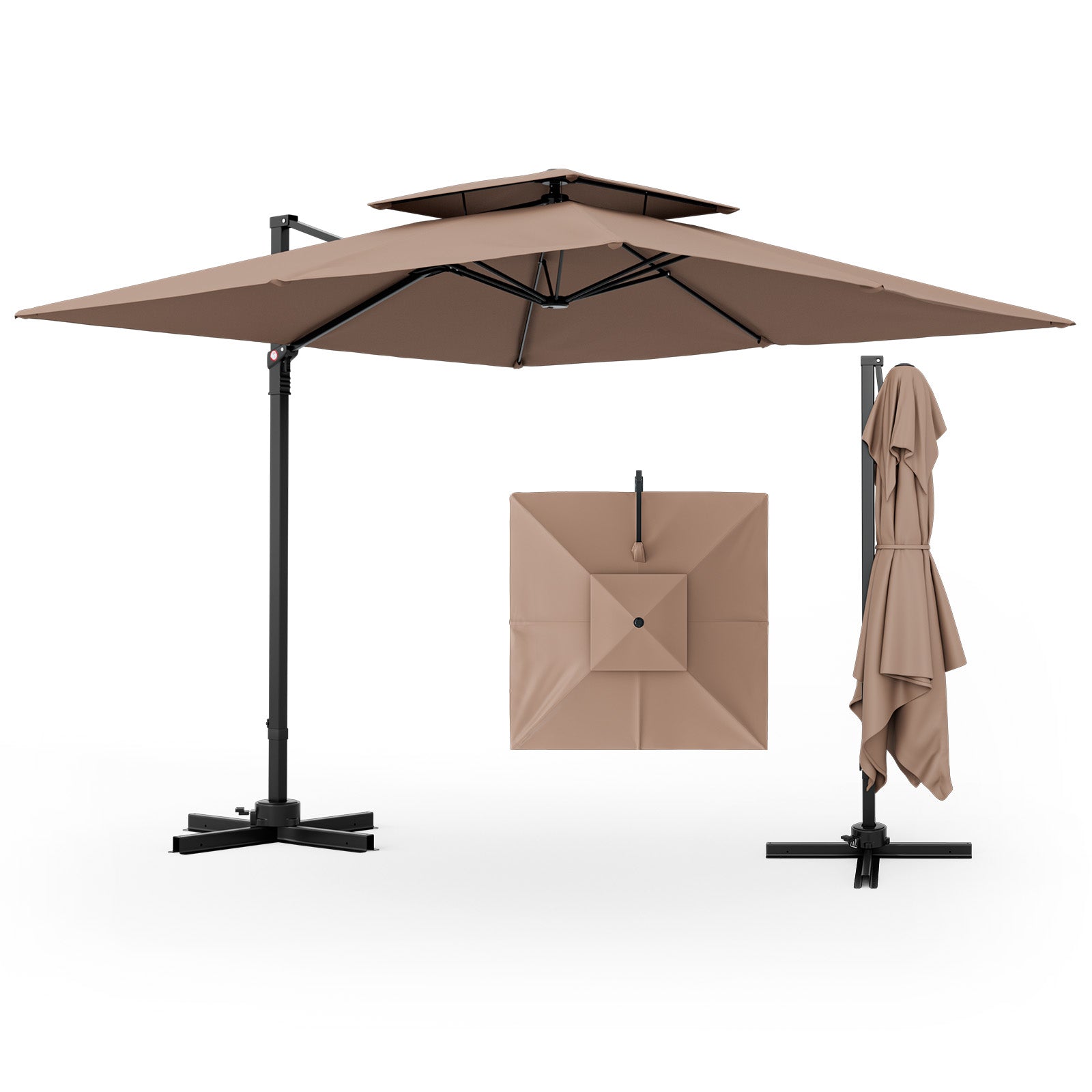 9.5 Feet Cantilever Patio Umbrella with 360° Rotation and Double Top-Coffee - Coffee