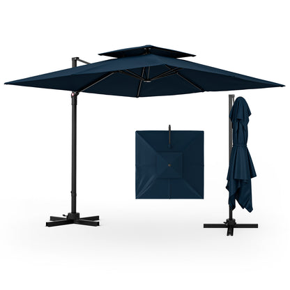9.5 Feet Cantilever Patio Umbrella with 360° Rotation and Double Top-Coffee - Navy