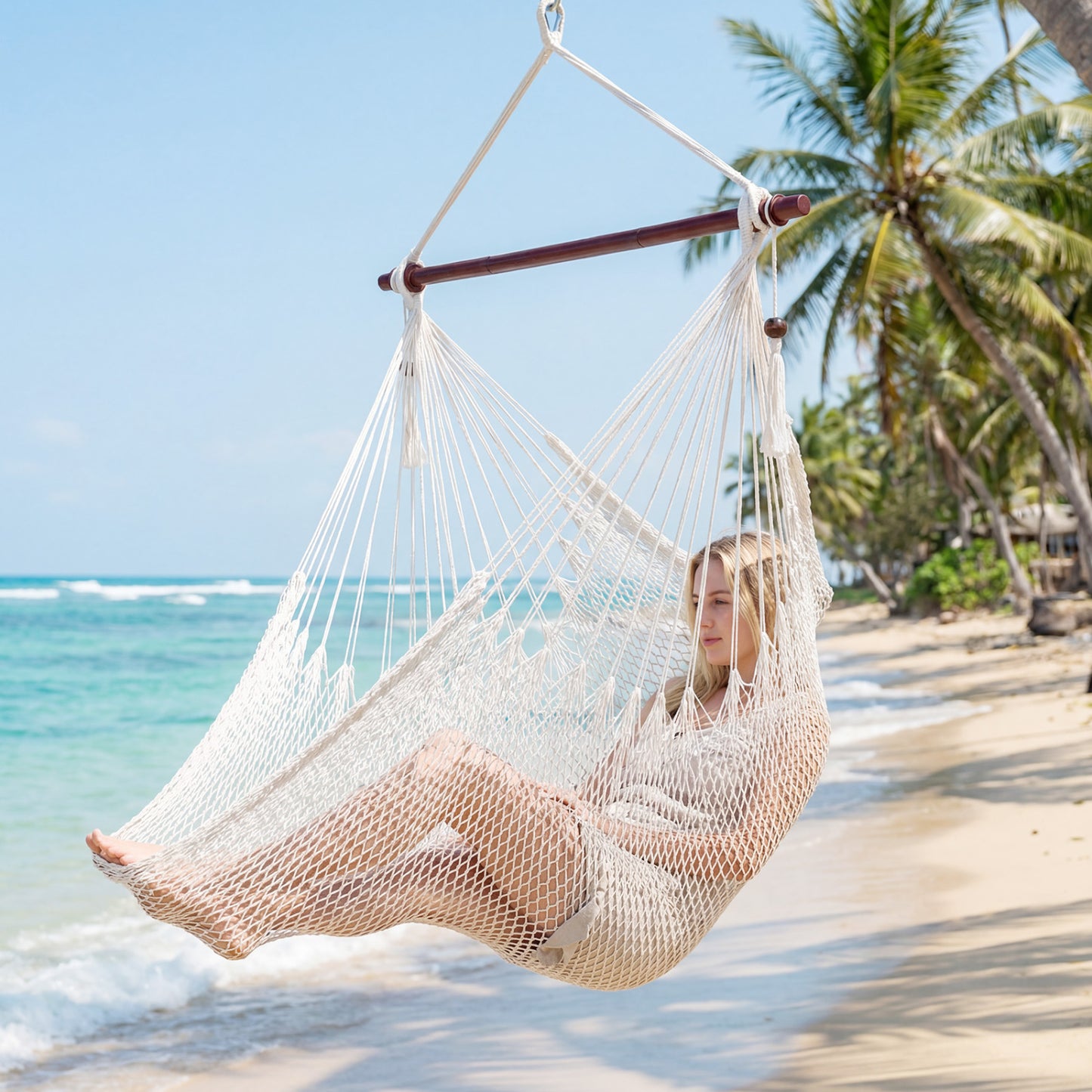 Caribbean Hammock Chair with Metal Spreader Bar - Beige