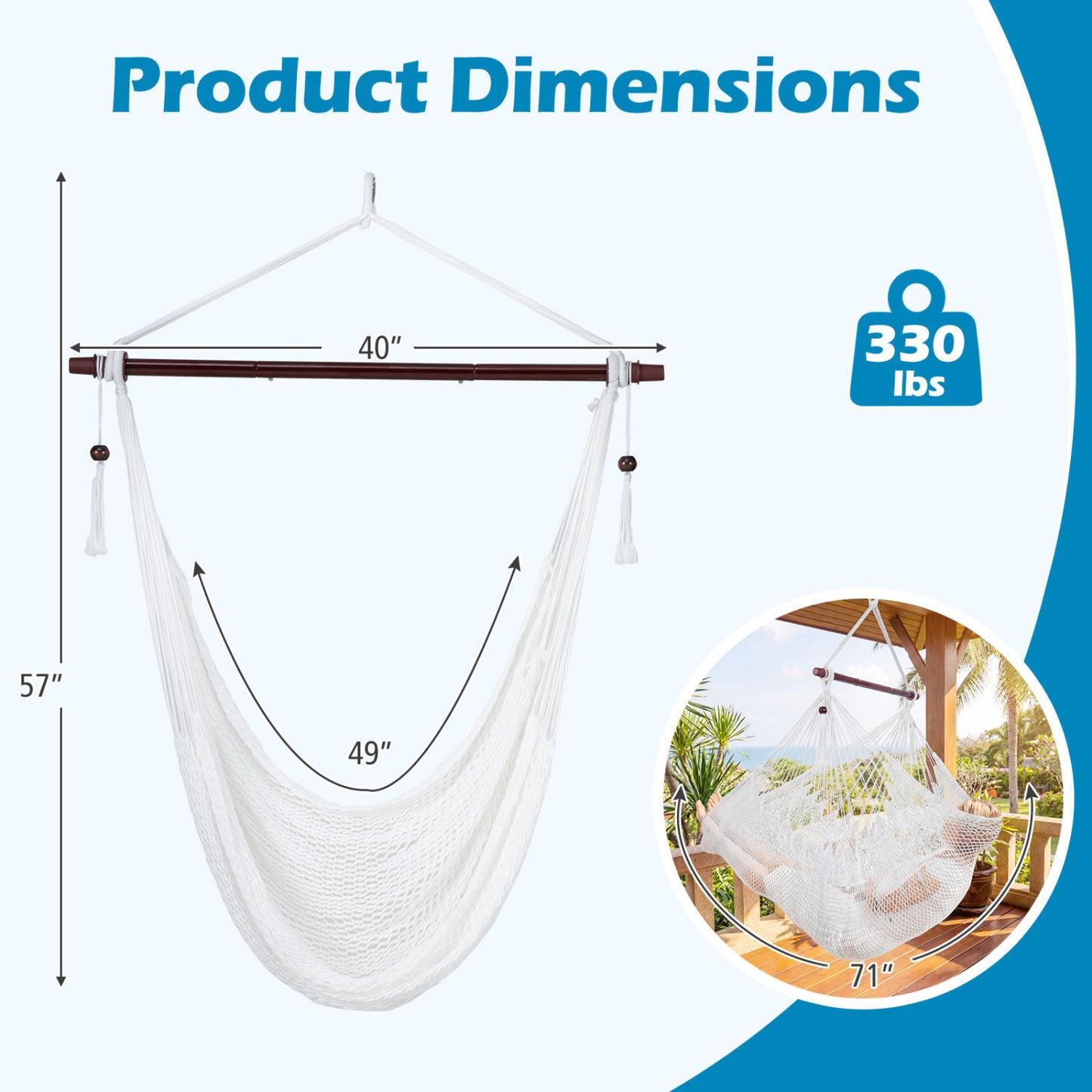 Caribbean Hammock Chair with Metal Spreader Bar - Beige