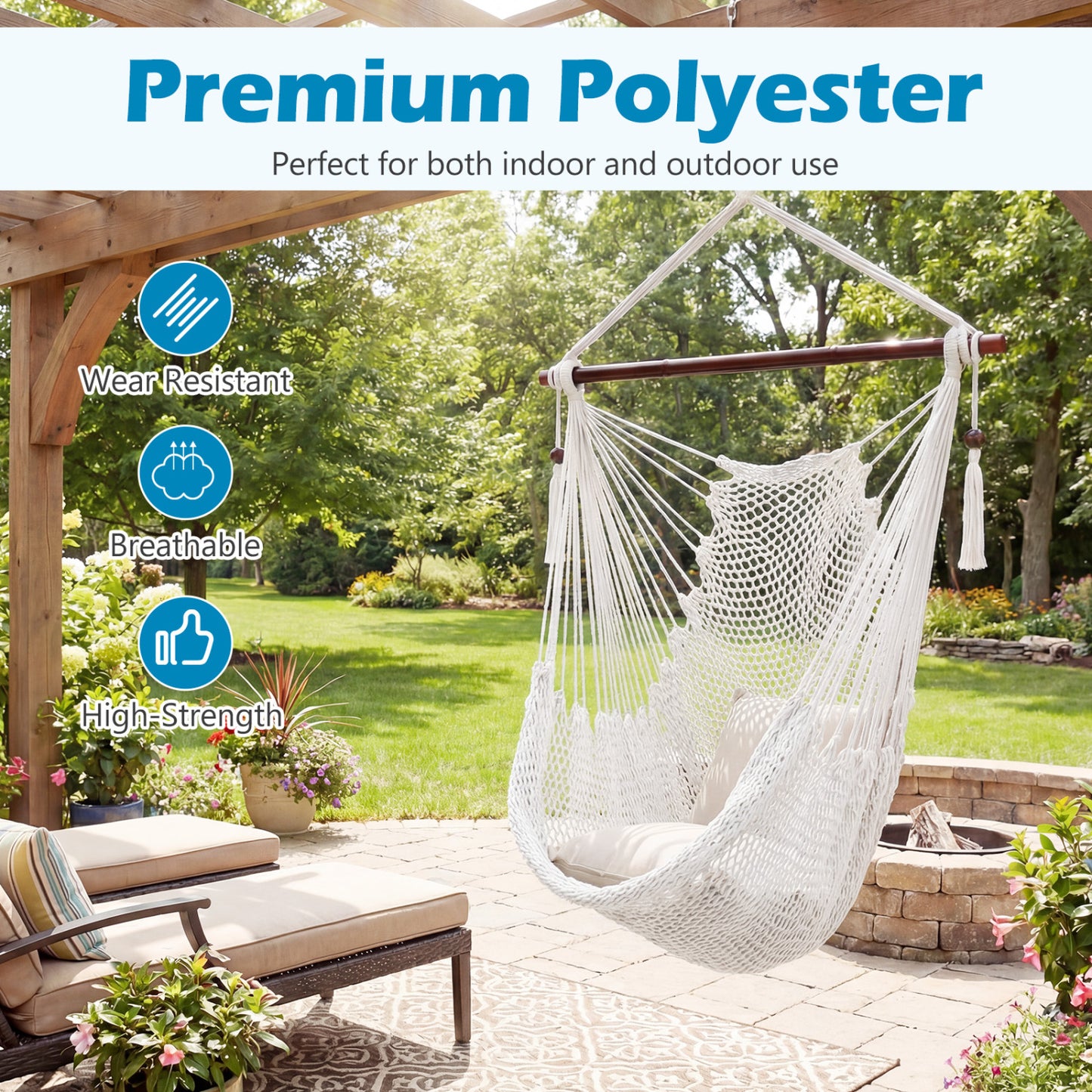 Caribbean Hammock Chair with Metal Spreader Bar - Beige