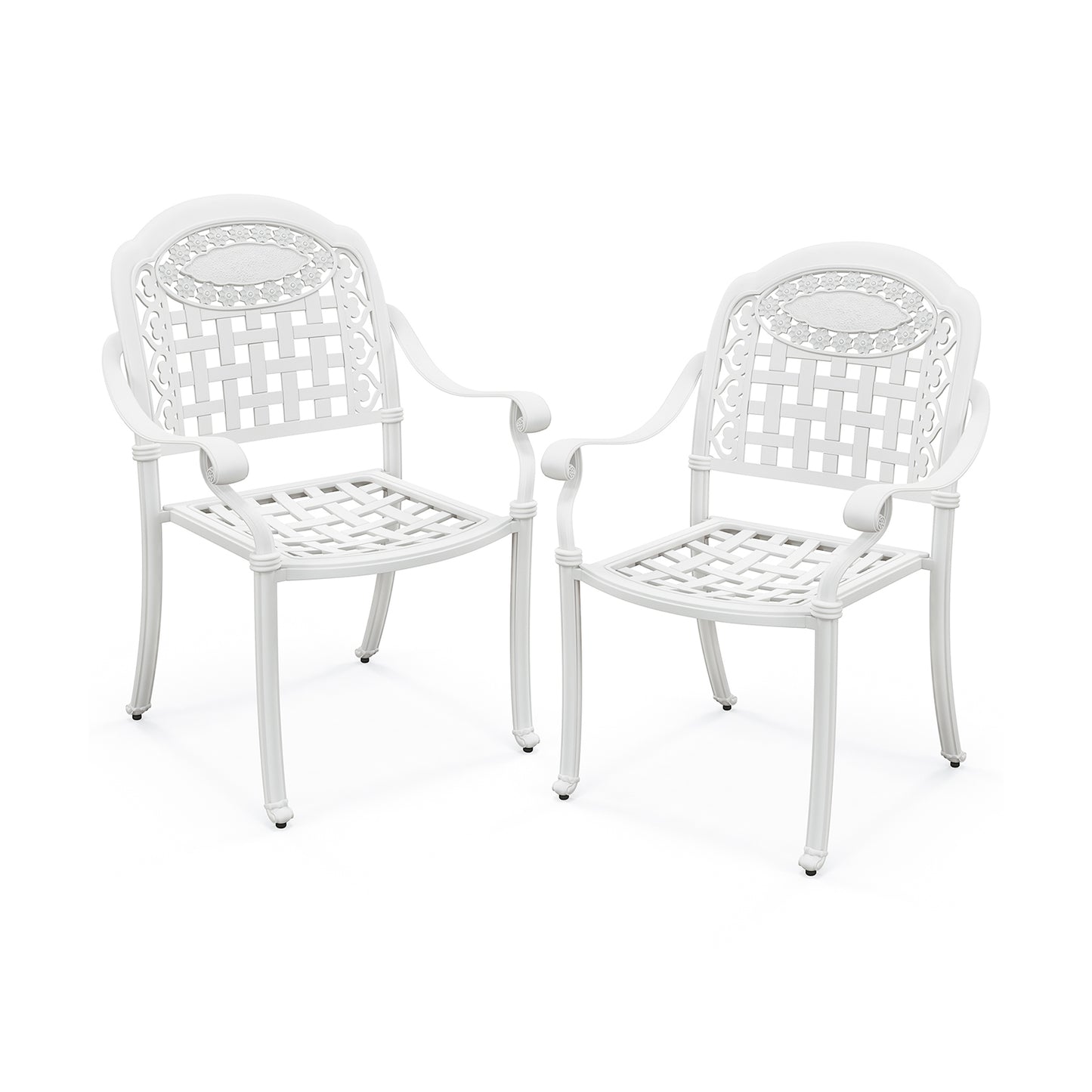 Cast Aluminum Patio Chairs Set of 2 with Armrests-White - White