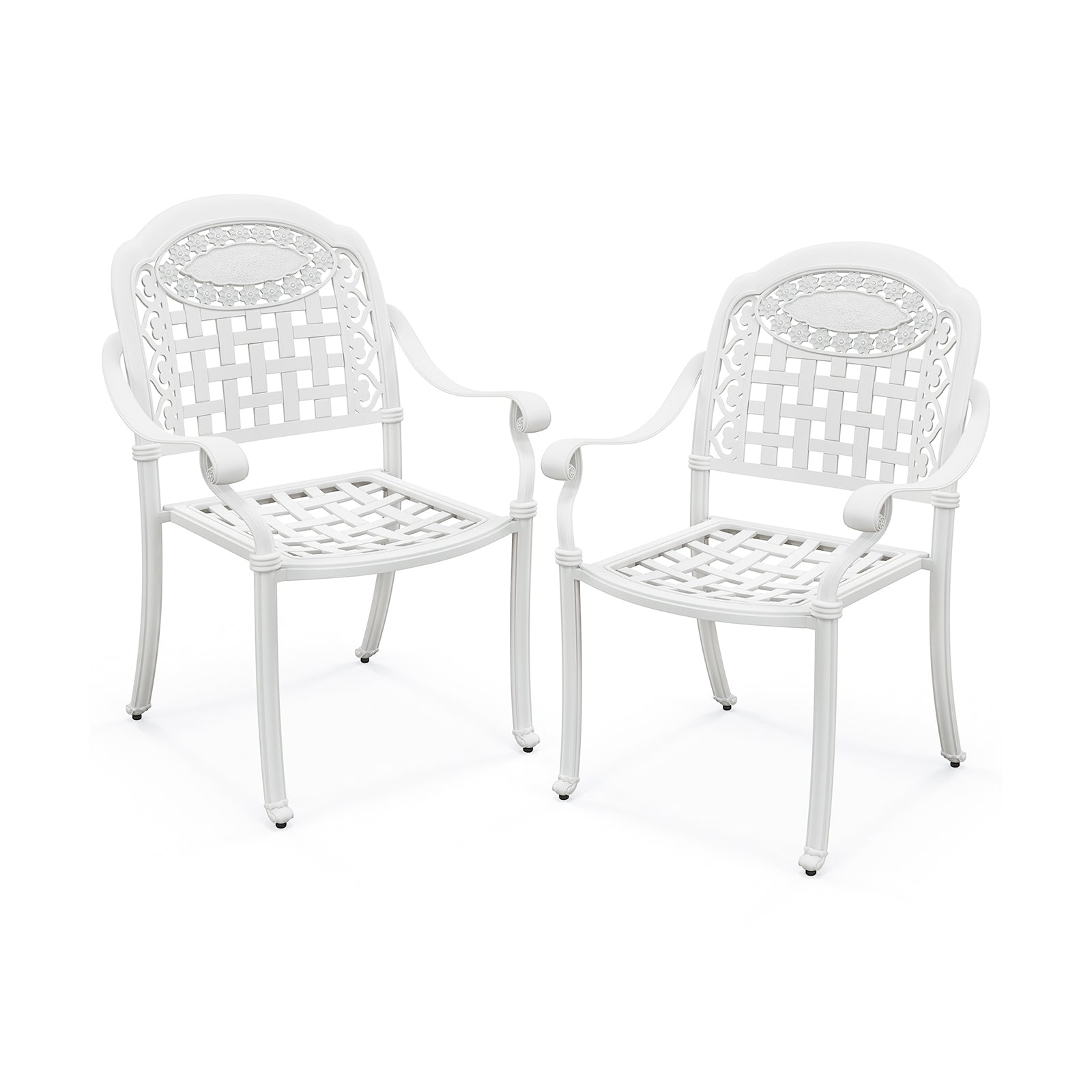 Cast Aluminum Patio Chairs Set of 2 with Armrests-White - White