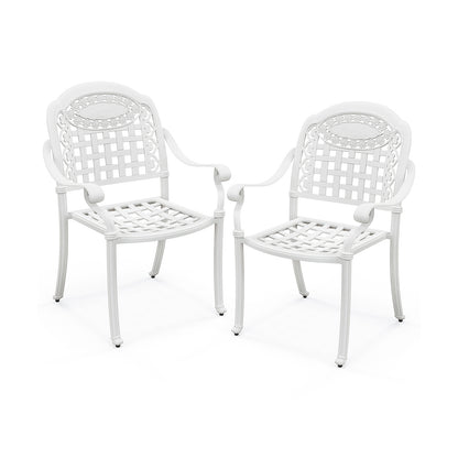 Cast Aluminum Patio Chairs Set of 2 with Armrests-White - White
