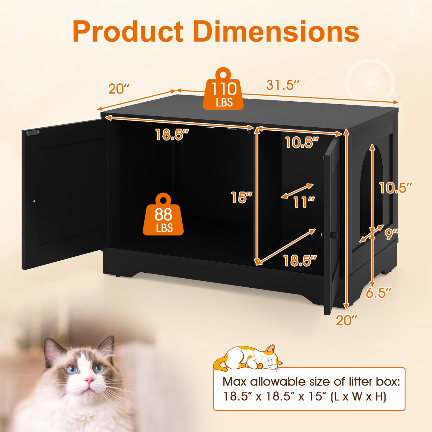Cat Litter Box Enclosure Furniture Indoor Wooden Cat House End Side Table Nightstand-Black