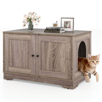 Cat Litter Box Enclosure Furniture Indoor Wooden Cat House End Side Table Nightstand-Gray