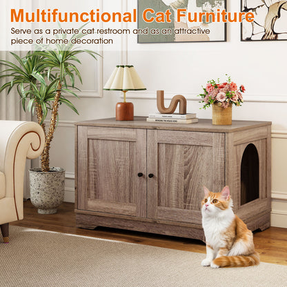 Cat Litter Box Enclosure Furniture Indoor Wooden Cat House End Side Table Nightstand-Gray