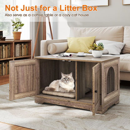 Cat Litter Box Enclosure Furniture Indoor Wooden Cat House End Side Table Nightstand-Gray
