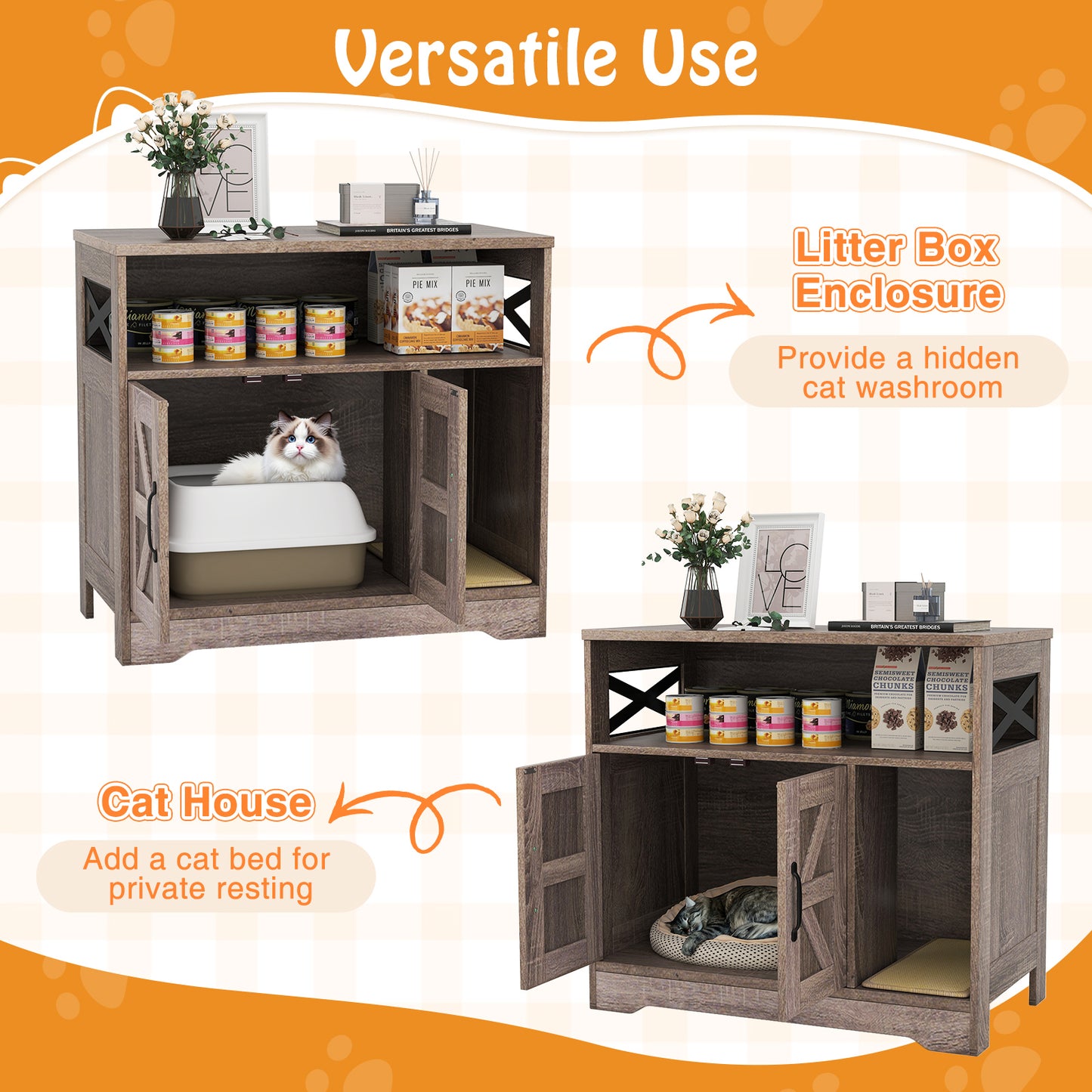 Cat Litter Box Enclosure Hidden Cat Washroom Furniture with Storage-Grey