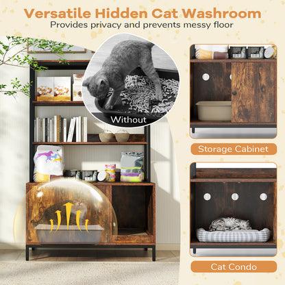 57 Inches Cat Litter Box Enclosure with Storage and Removable Scratcher-Coffee