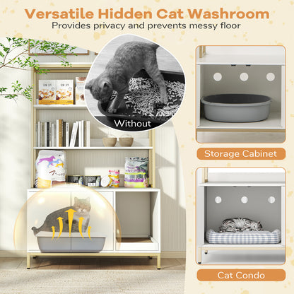 57 Inches Cat Litter Box Enclosure with Storage and Removable Scratcher-White