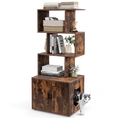 56 Inch Tall Cat Litter Box Enclosure with Storage-Rustic Brown