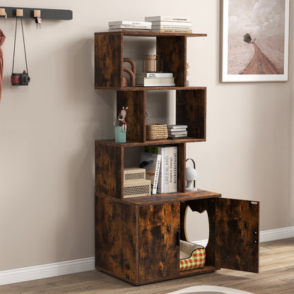 56 Inch Tall Cat Litter Box Enclosure with Storage-Rustic Brown
