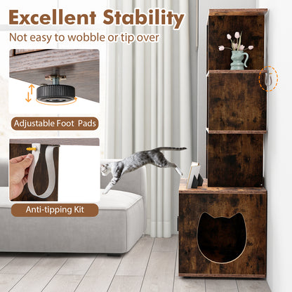 56 Inch Tall Cat Litter Box Enclosure with Storage-Rustic Brown