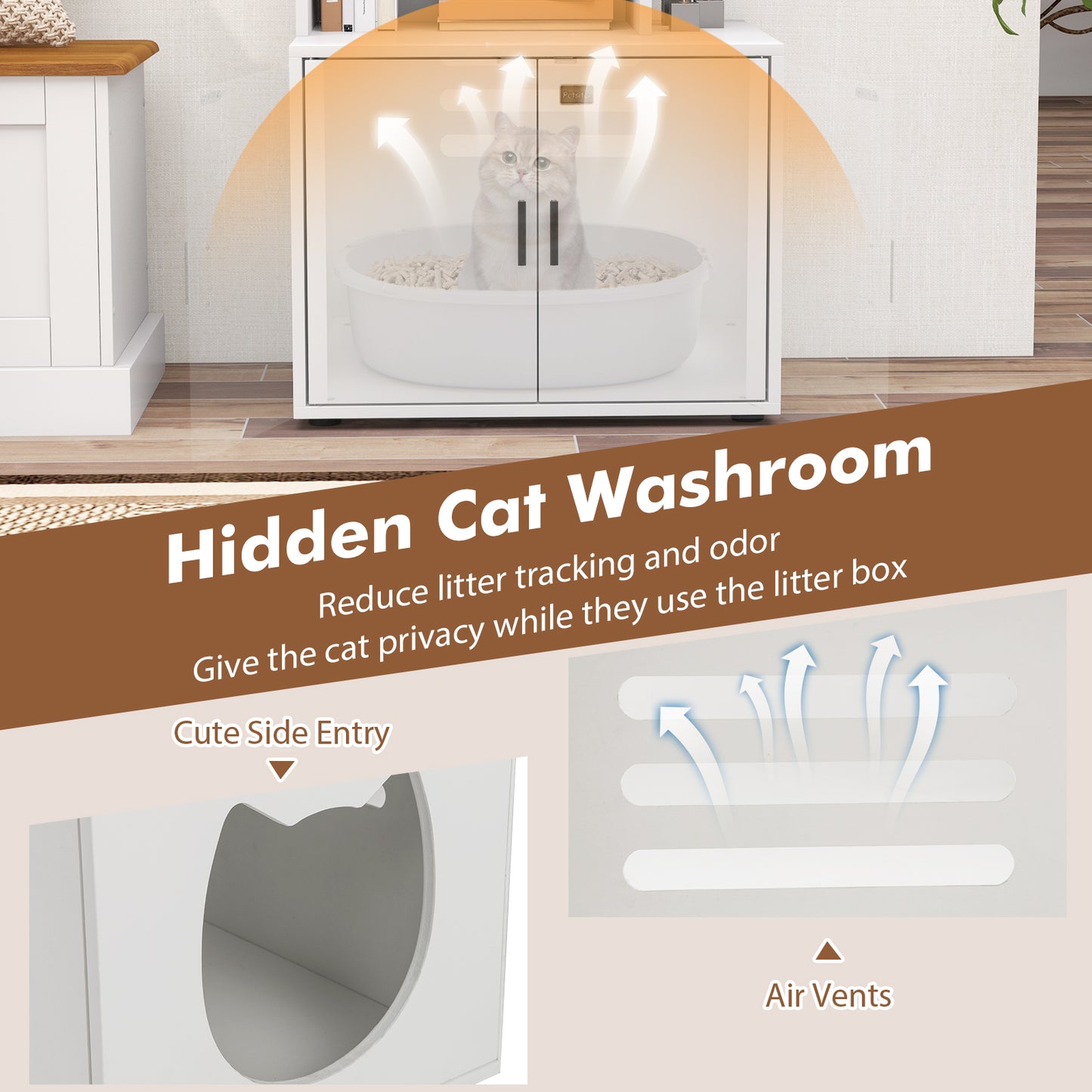 56 Inch Tall Cat Litter Box Enclosure with Storage-White