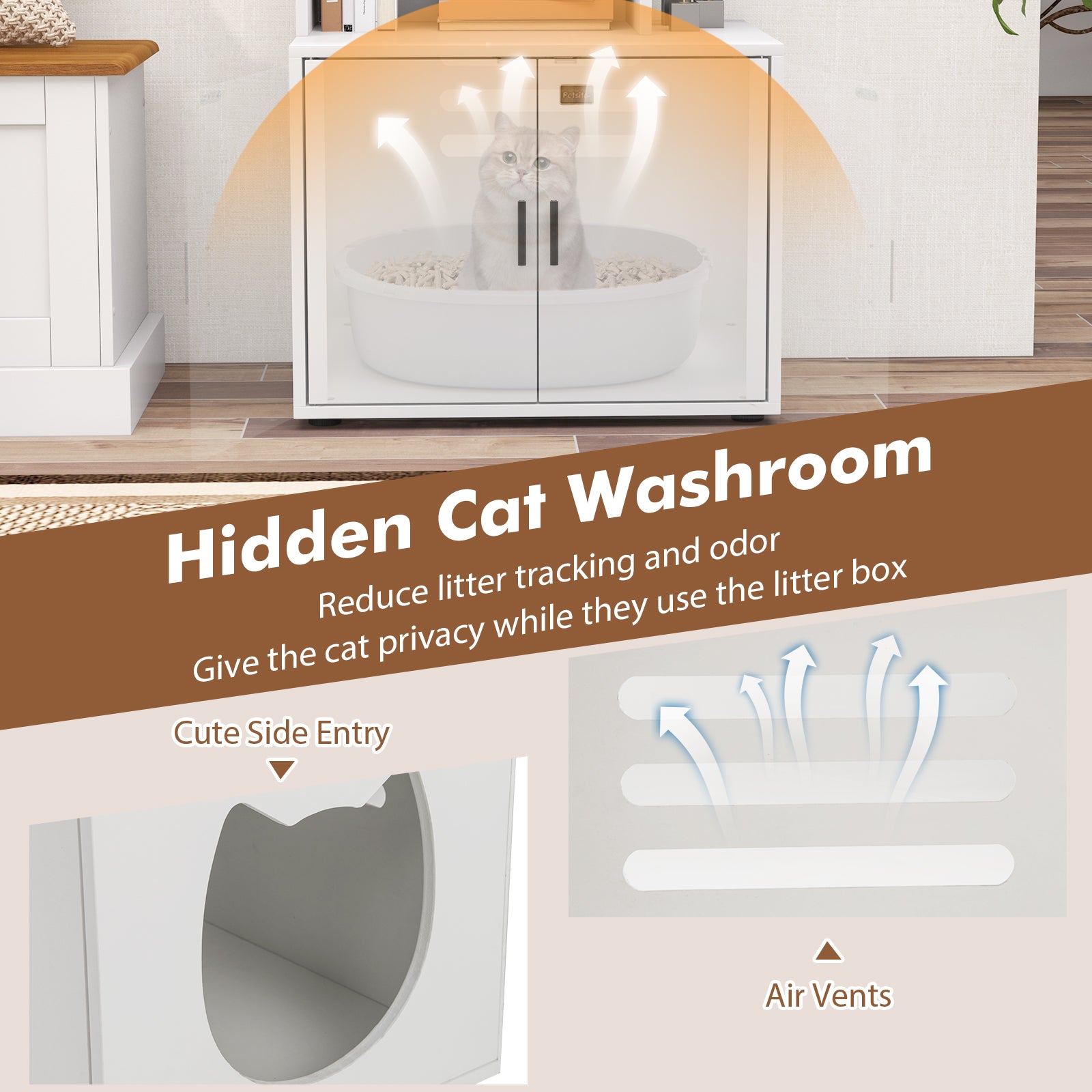 56 Inch Tall Cat Litter Box Enclosure with Storage-White