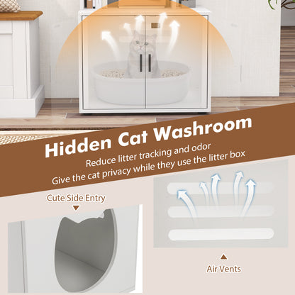 56 Inch Tall Cat Litter Box Enclosure with Storage-White