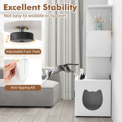 56 Inch Tall Cat Litter Box Enclosure with Storage-White