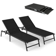 Chaise Lounge Chair Set of 2 Foldable Patio Lounge Chairs-Black