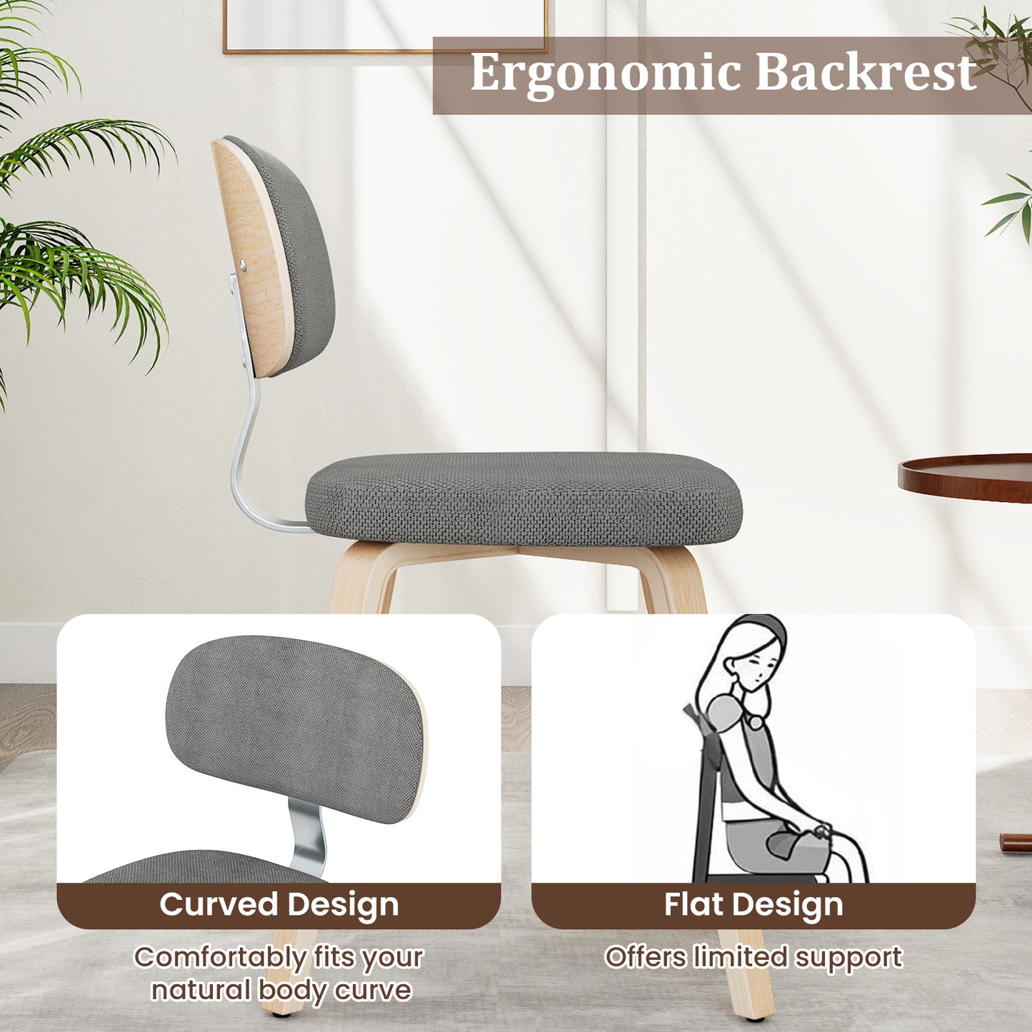 Chenille Fabric Upholstered Wooden Kitchen Chairs Set of 4-Gray