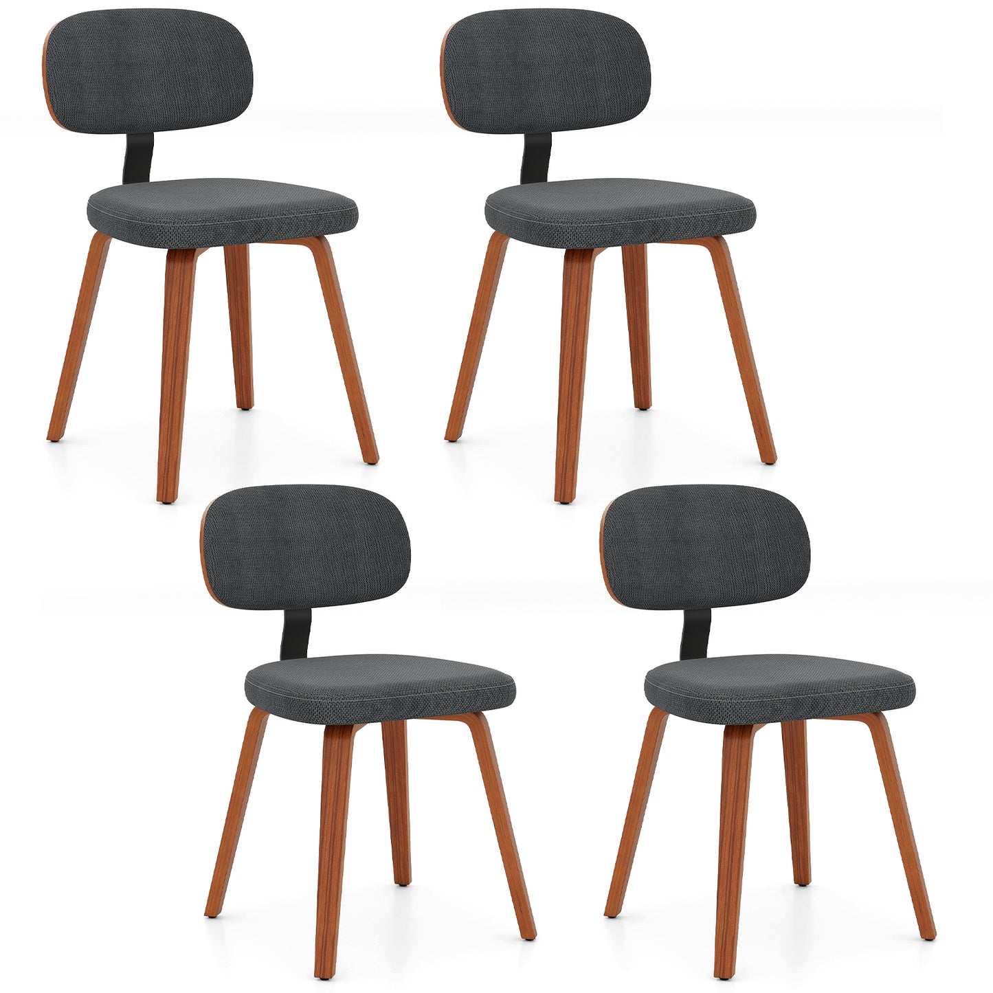 Chenille Fabric Upholstered Wooden Kitchen Chairs Set of 4-Dark Gray