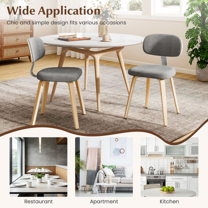 Chenille Fabric Upholstered Wooden Kitchen Chairs Set of 2-Gray