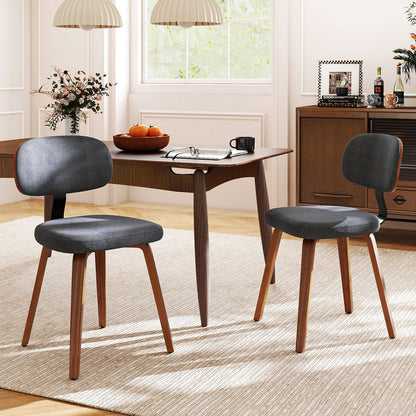 Chenille Fabric Upholstered Wooden Kitchen Chairs Set of 2-Dark Gray