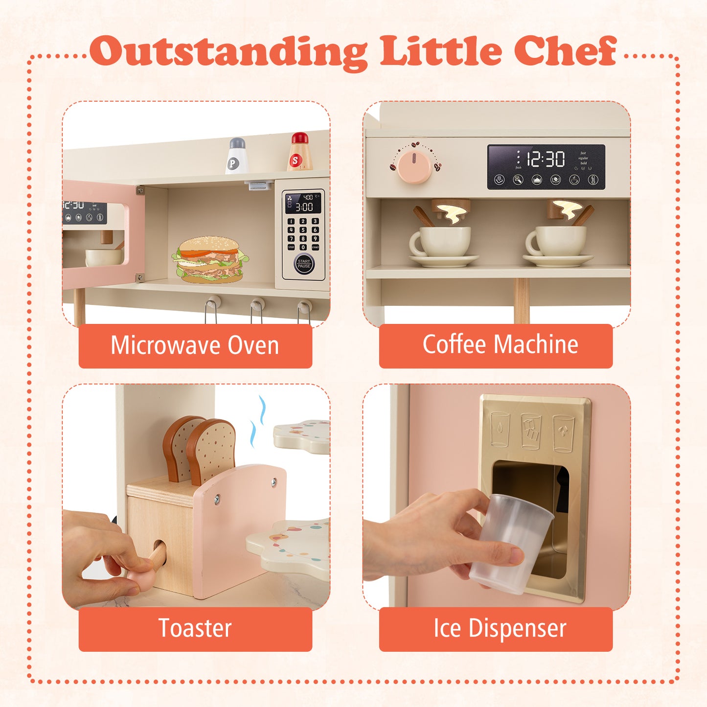 Children Pretend Toy Kitchen Playset with Light and Sound-Pink