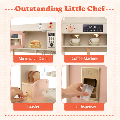 Children Pretend Toy Kitchen Playset with Light and Sound-Pink