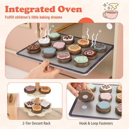 Children Pretend Toy Kitchen Playset with Light and Sound-Pink