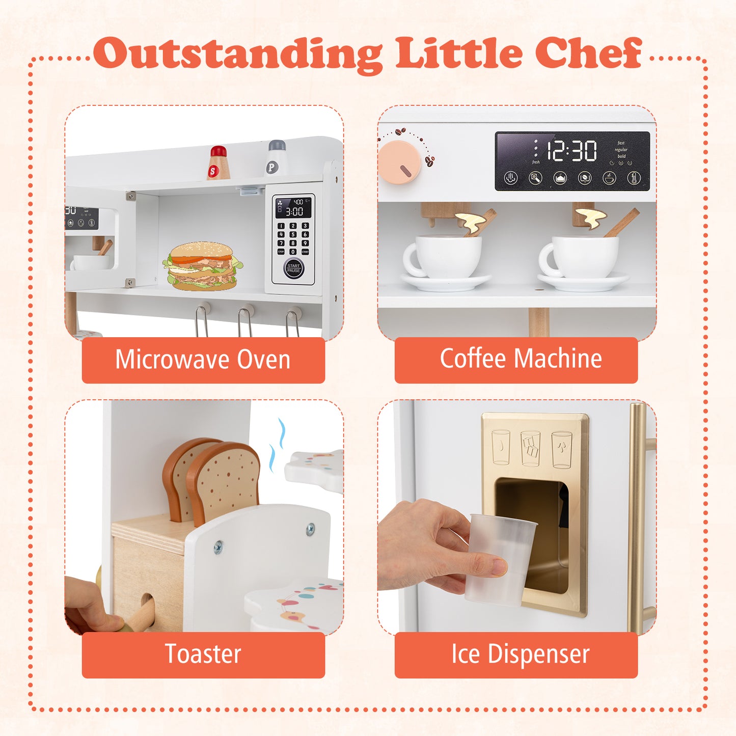 Children Pretend Toy Kitchen Playset with Light and Sound-White