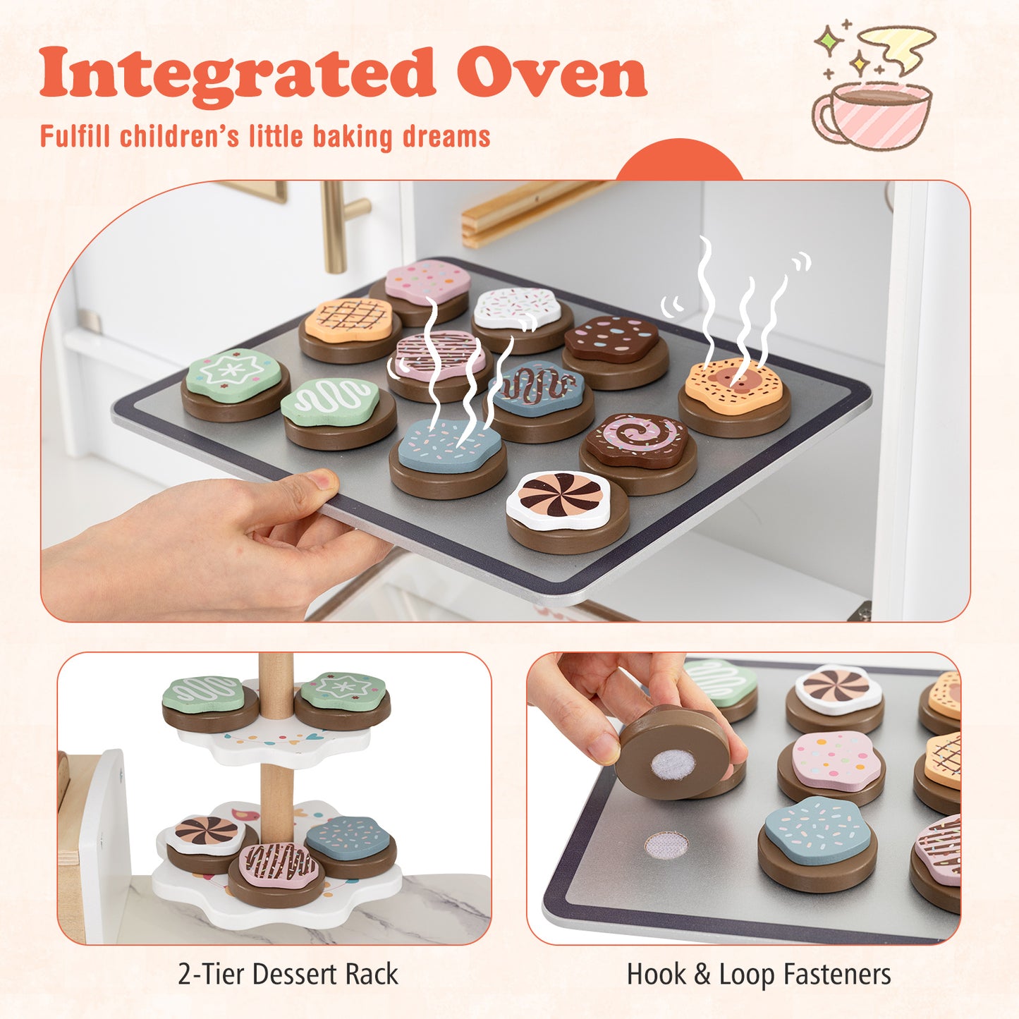Children Pretend Toy Kitchen Playset with Light and Sound-White