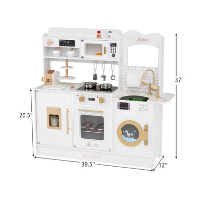 Children Pretend Toy Kitchen Playset with Light and Sound-White
