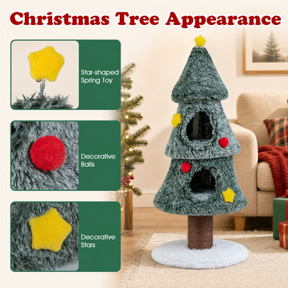 Christmas Cat Tree with 2 Condos & Scratching Post