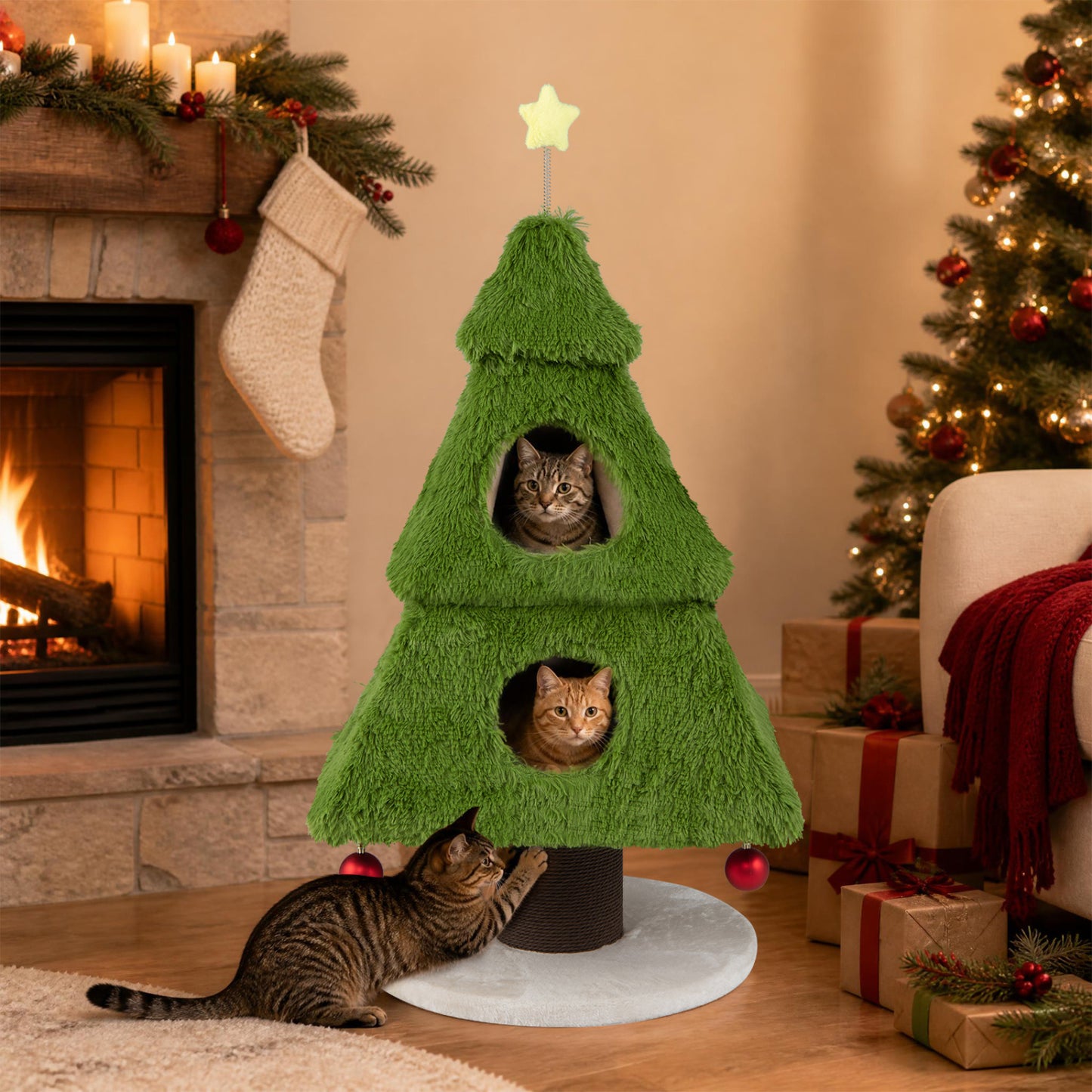 Christmas Cat Tree with Scratching Post & Hideaway Condos