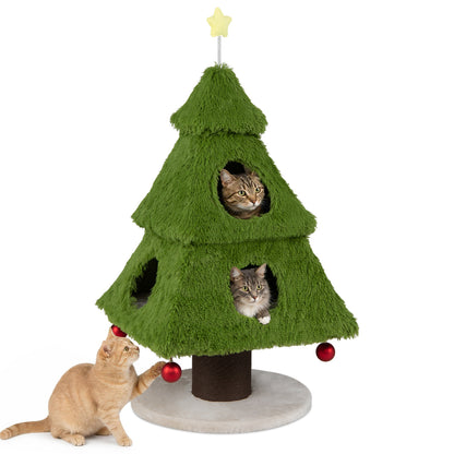 Christmas Cat Tree with Scratching Post & Hideaway Condos