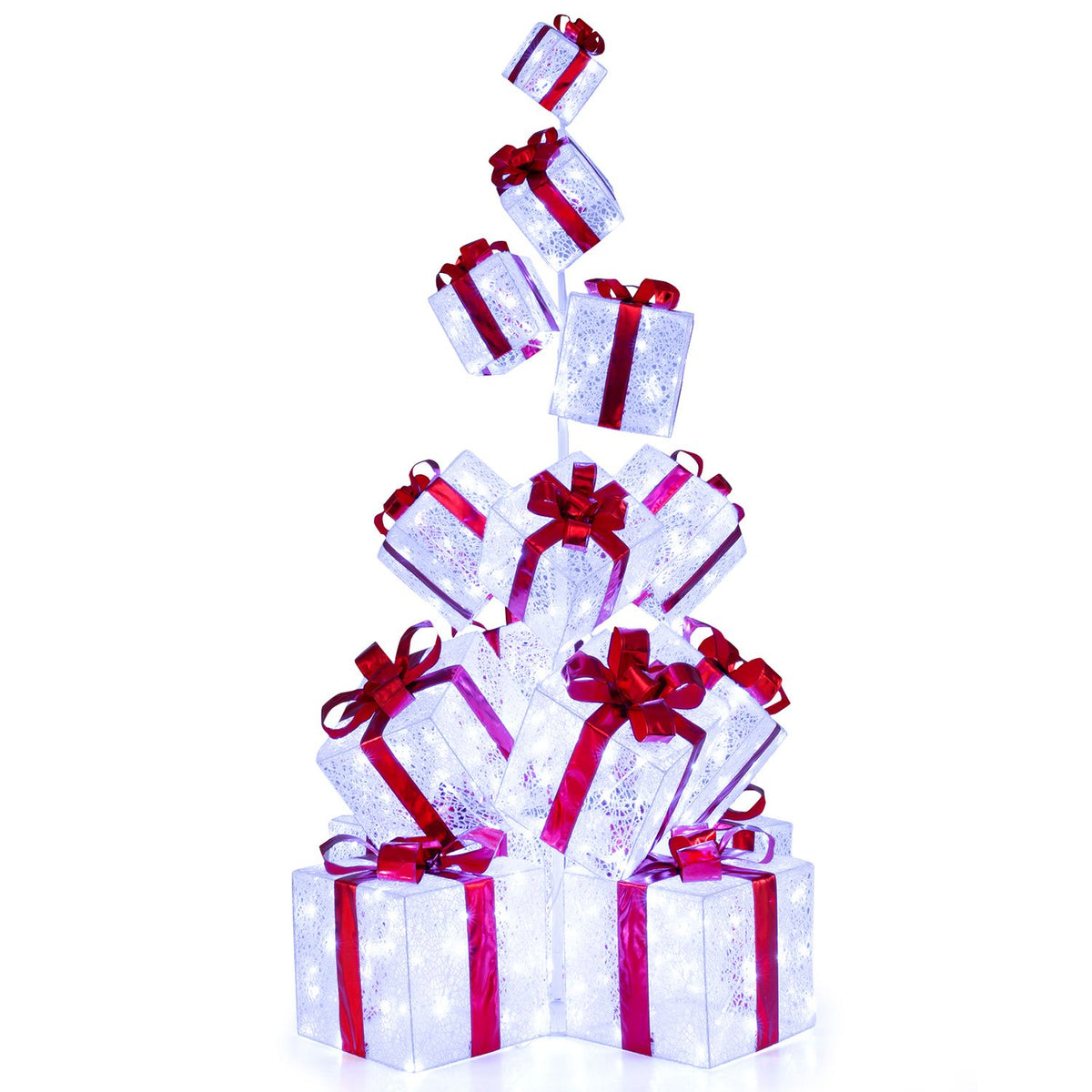Christmas Lighted Gift Boxes with 483 Cold White LED Lights and 8 Ground Stakes for Yard-White