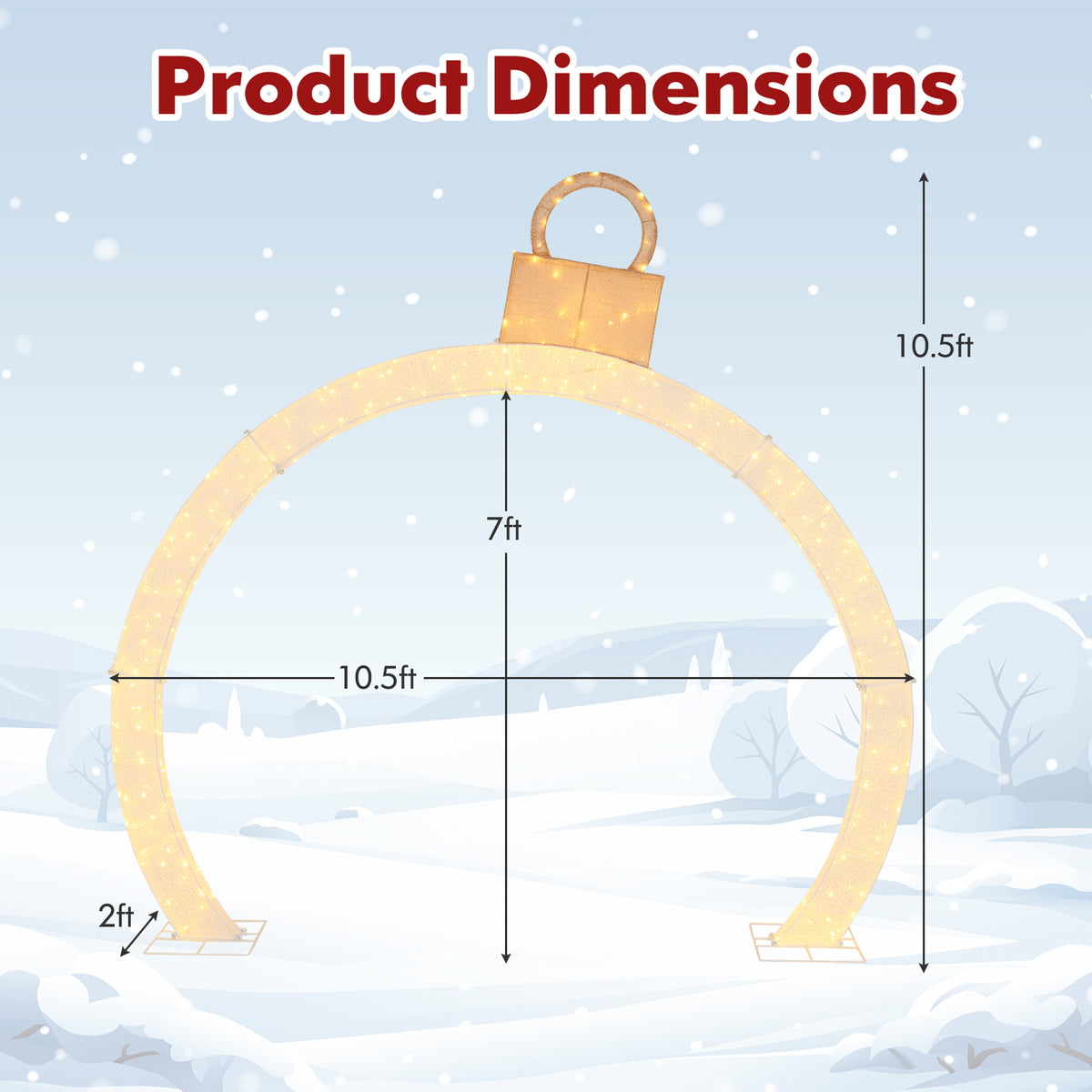 10.5 Feet Christmas Pre-Lit Arch with Gold Ornament Cap and 300 Warm White LED Lights
