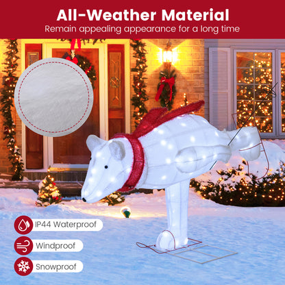 4.5 Feet Christmas Skiing Polar Bear with LED Lights and Ground Stakes